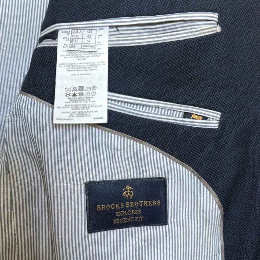 Brooks Brothers Explorer Regent Fit Navy Blue Wool Blend Blazer Sport Coat 42S